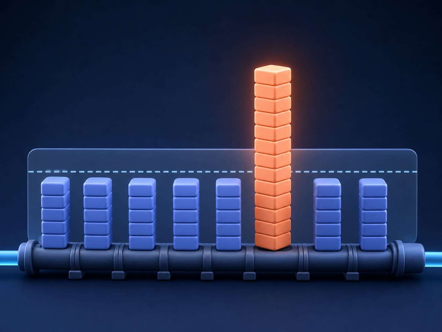 One data volume bar rises far beyond the normal range