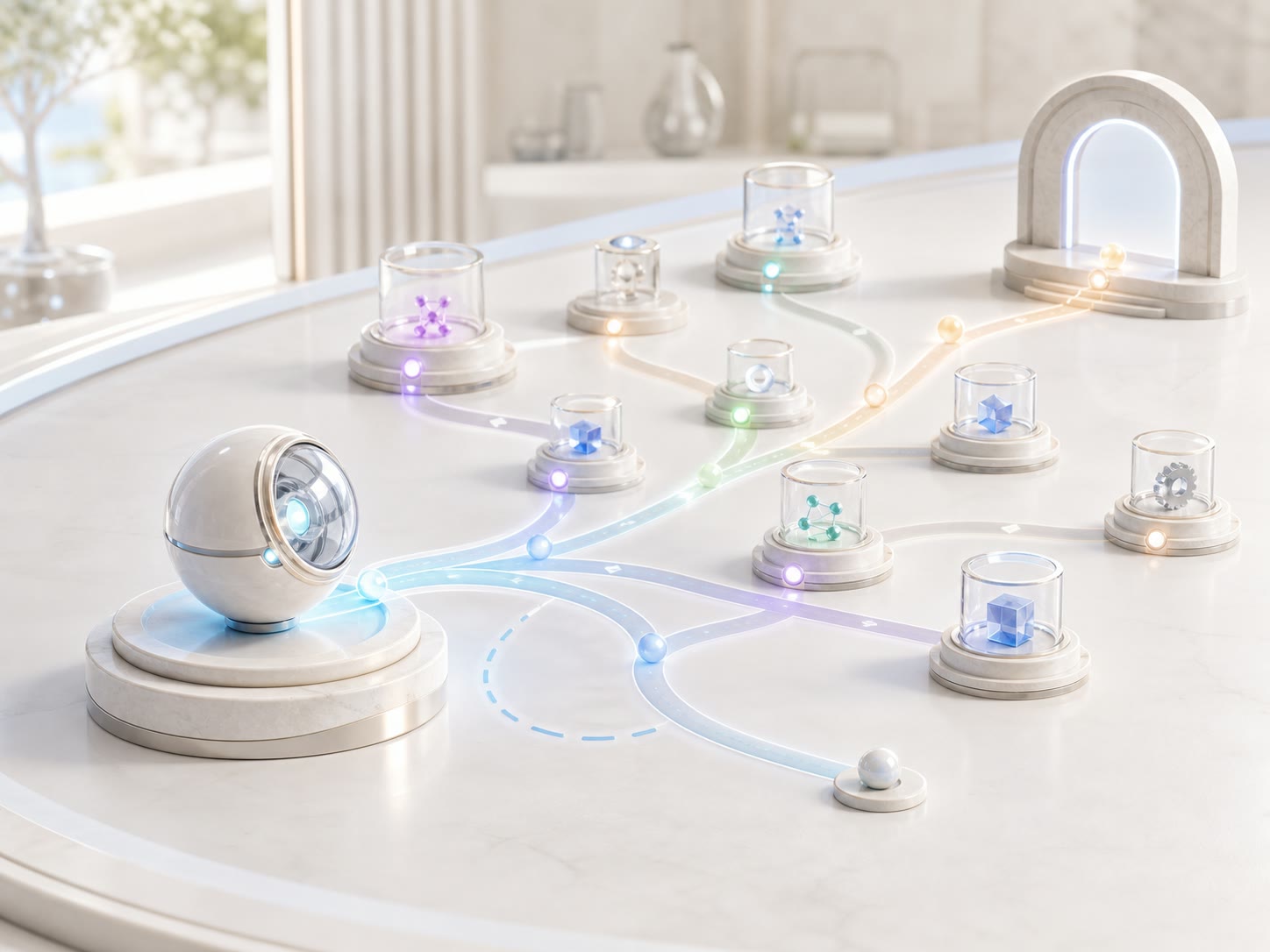 An AI navigator choosing tools and adapting its route based on results