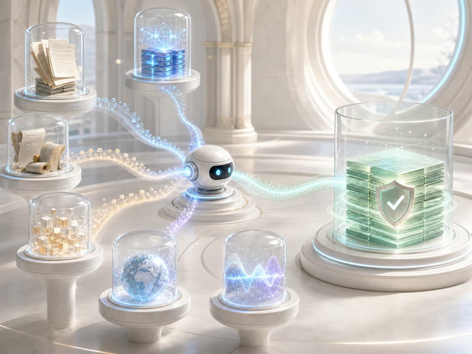An AI agent gathering and verifying evidence from many research sources